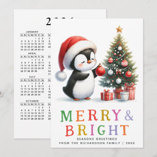 Tarjeta Festiva Navidades de pingüino cutáneo mora y brillante