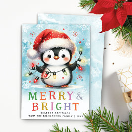 Tarjeta Festiva Navidades de Pingüino de Merry y Bright Fun