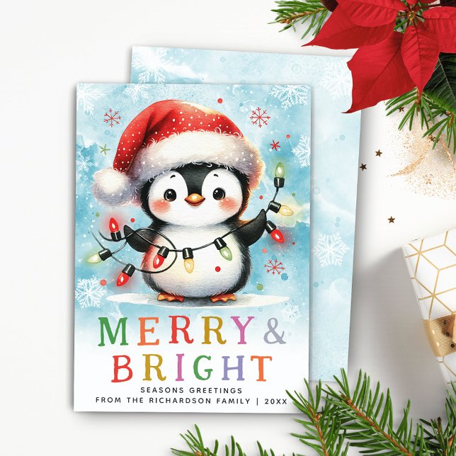 Tarjeta Festiva Navidades de Pingüino de Merry y Bright Fun (Subido por el creador)
