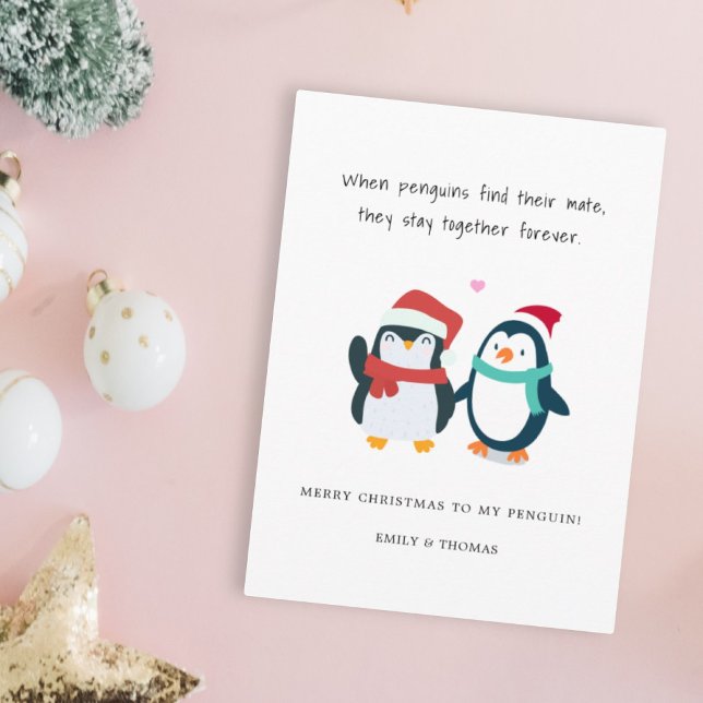 Tarjeta Festiva navidades de pingüino románticos divertidos vacaci (Subido por el creador)