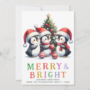 Tarjeta Festiva Navidades de pingüinos merry y divertidos
