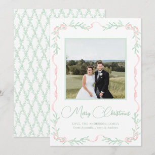 Tarjeta Festiva Navidades de Pink Bow Mistletoe Greenerenery Foto