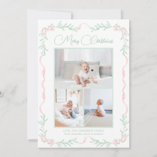 Tarjeta Festiva Navidades de Pink Bow Mistletoe Greenerenery Tres