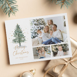 Tarjeta Festiva Navidades de pino acuarela de invierno 3 Foto