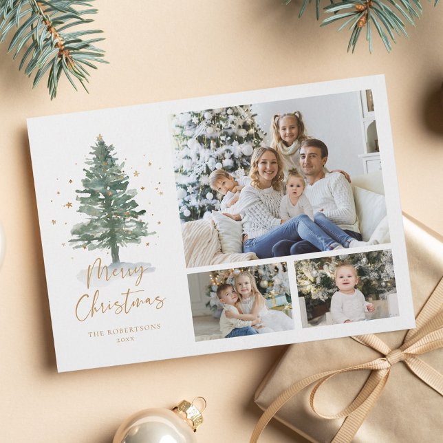 Tarjeta Festiva Navidades de pino acuarela de invierno 3 Foto (Subido por el creador)