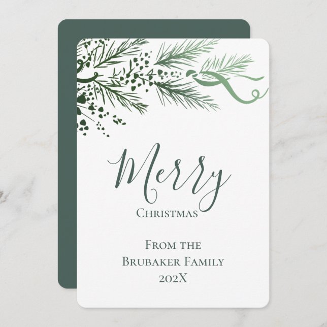 Tarjeta Festiva Navidades de pino de mano moderna y personalizada (Anverso / Reverso)