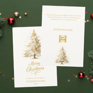 Tarjeta Festiva Navidades de pino nevado beige negocio