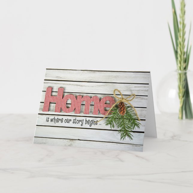 Tarjeta Festiva Navidades de pino y cita del hogar (Anverso)
