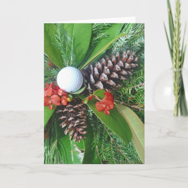 Tarjeta Festiva Navidades de pino y pino de bola de golf (Anverso)