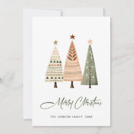 Tarjeta Festiva Navidades de pinos bohemios minimalistas saludan