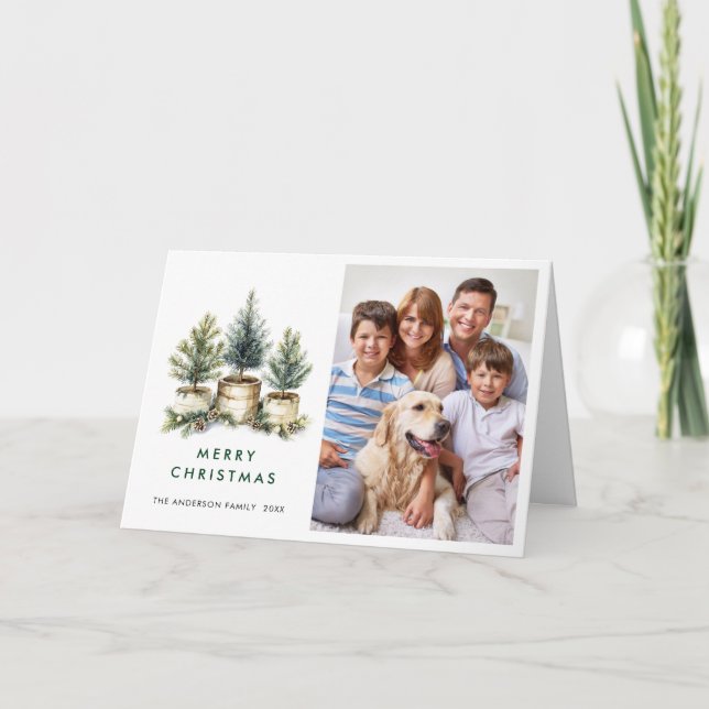 Tarjeta Festiva Navidades de pinos minimalistas 2 Foto (Anverso)