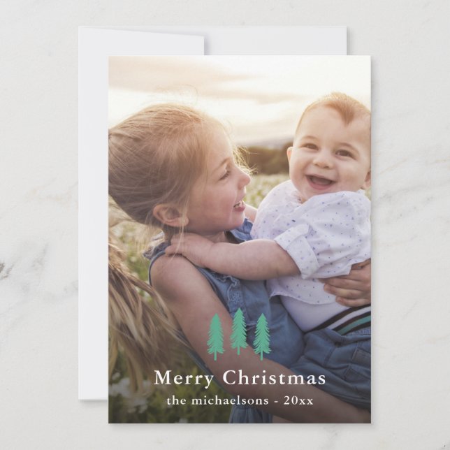 Tarjeta Festiva Navidades de pinos verdes imprimen festividad foto (Anverso)