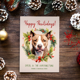 Tarjeta Festiva Navidades de Pitbull Dog Felices Pawlidays Howlida