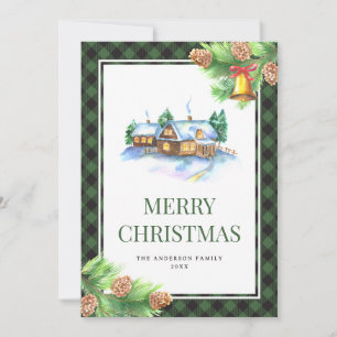 Tarjeta Festiva Navidades de Placas Verdes de Acuarela