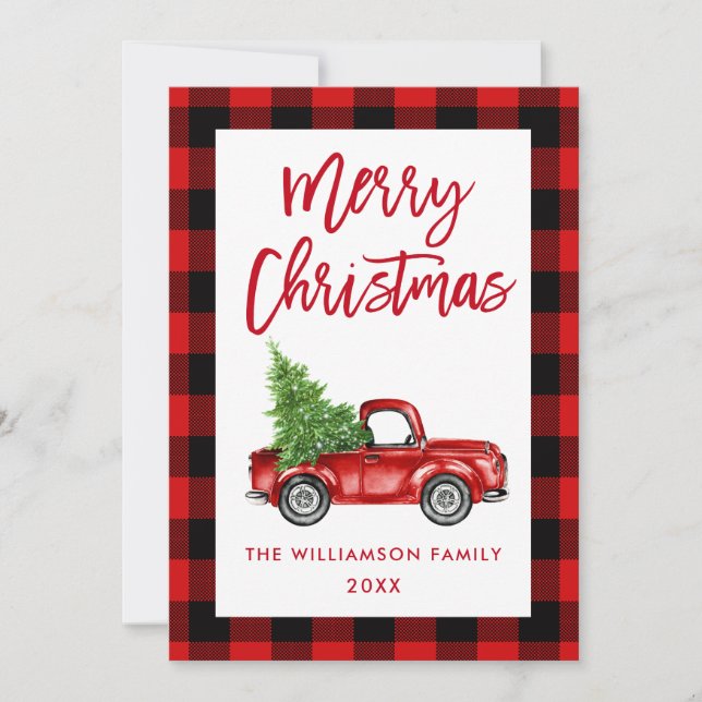 Tarjeta Festiva Navidades de plástico rojo cepillaron camionetas d (Anverso)