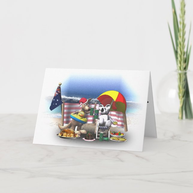 Tarjeta Festiva Navidades de playa de Australia (Anverso)