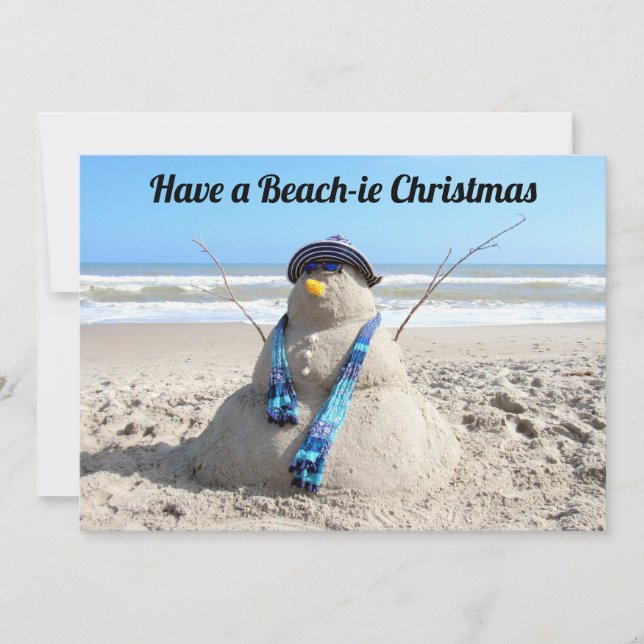 Tarjeta Festiva Navidades de playa de escultura de arena con tarje (Anverso)