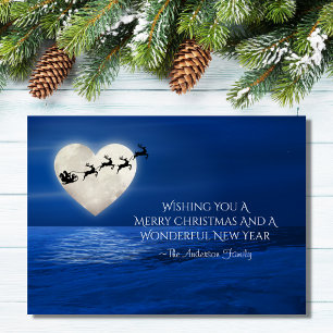 Tarjeta Festiva Navidades de playa de Santa y Heart Full Moon