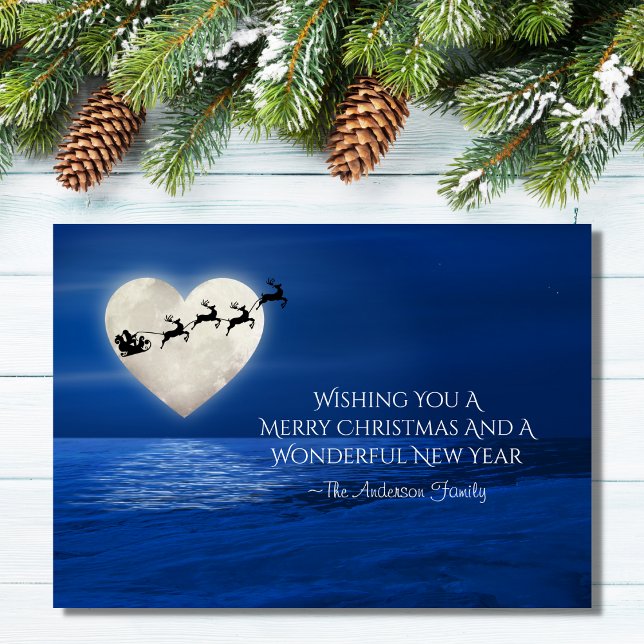 Tarjeta Festiva Navidades de playa de Santa y Heart Full Moon (Subido por el creador)