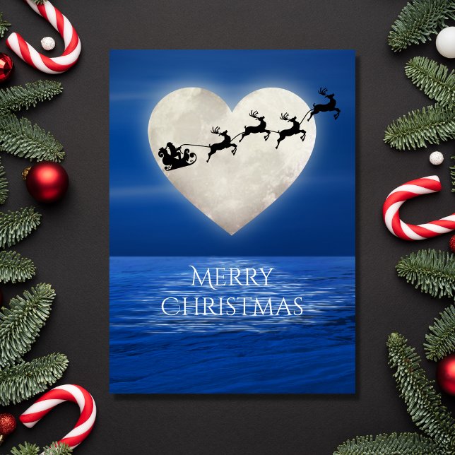 Tarjeta Festiva Navidades de playa de Santa y Heart Full Moon (Subido por el creador)