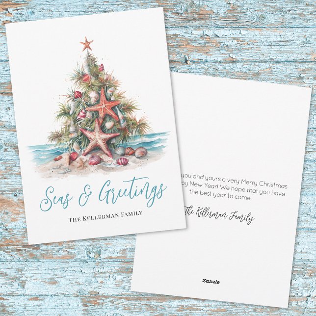 Tarjeta Festiva Navidades de playa Saludos de temporada (Beach Christmas Seasons Greetings Holiday Card)