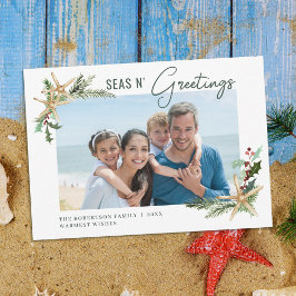 Tarjeta Festiva Navidades de playa Starfish Seas N Greetings Foto
