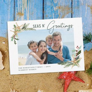 Tarjeta Festiva Navidades de playa Starfish Seas N Greetings Foto