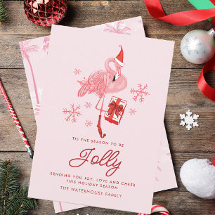 Tarjeta Festiva Navidades de Playa Tropical con Guión Flamingo Ros