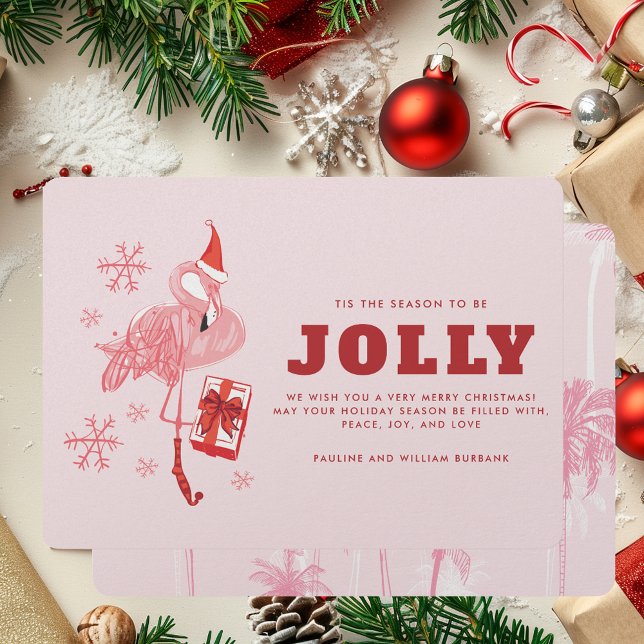 Tarjeta Festiva Navidades de playa tropical Flamingo rosa (Pink Flamingo Tropical Beach Christmas Holiday Card)