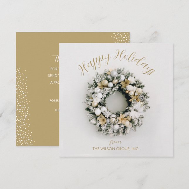 Tarjeta Festiva Navidades de Plaza Wreath Business Gracias (Anverso / Reverso)