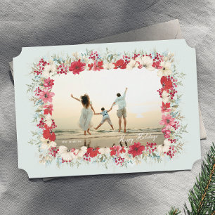 Tarjeta Festiva navidades de poinsettia de invierno marco de foto 