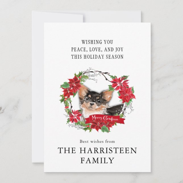Tarjeta Festiva Navidades de Poinsettia de la acuarela de Chihuahu (Anverso)
