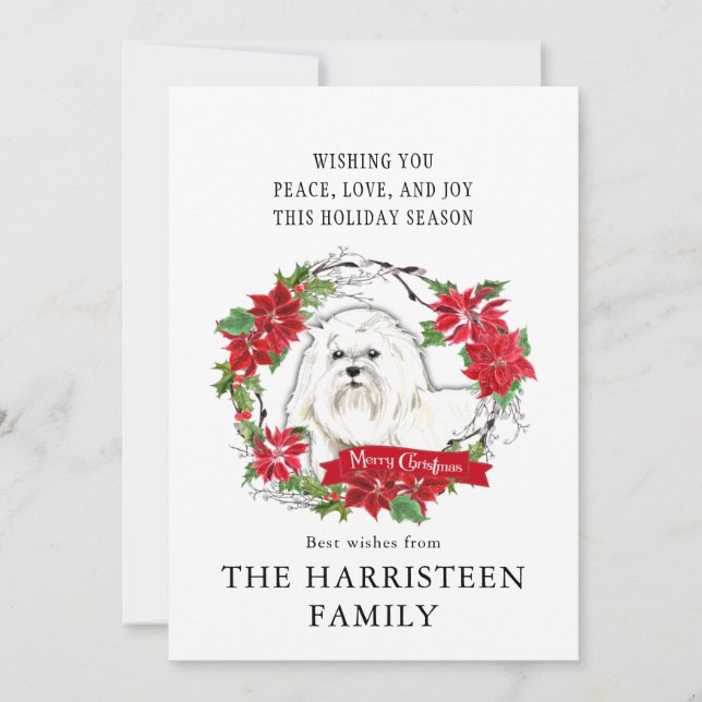 Tarjeta Festiva Navidades de Poinsettia de la acuarela de Malta (Anverso)