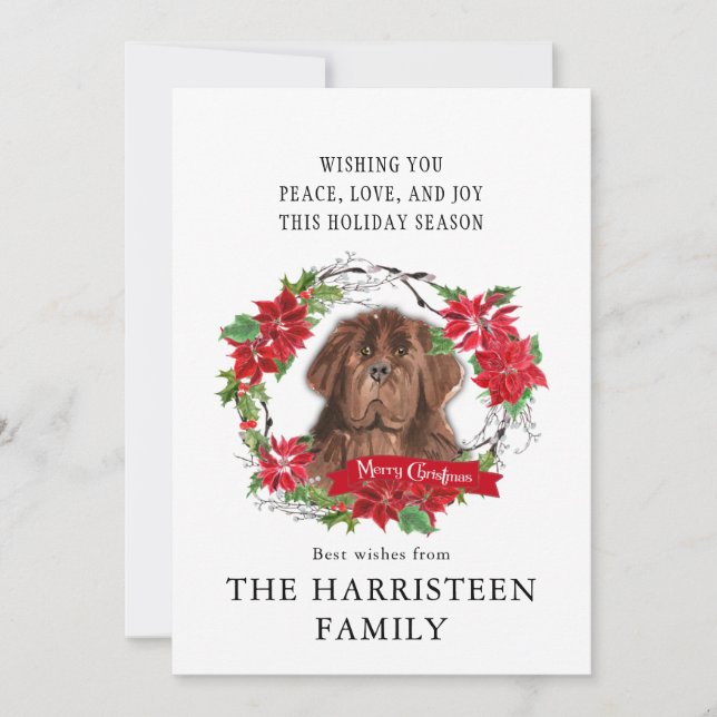 Tarjeta Festiva Navidades de Poinsettia de la acuarela marrón de T (Anverso)