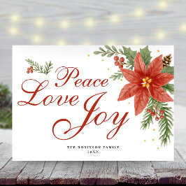 Tarjeta Festiva Navidades de Poinsettia de Peace Love Joy Watercol