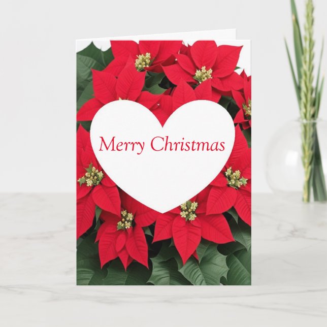 Tarjeta Festiva Navidades de Poinsettia flores con corazón (Anverso)