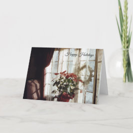 Tarjeta Festiva Navidades de Poinsettia flores en la sala de estar