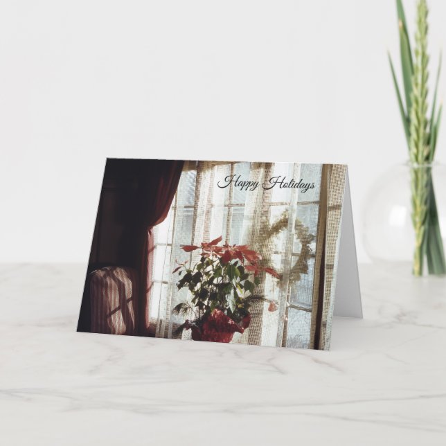 Tarjeta Festiva Navidades de Poinsettia flores en la sala de estar (Anverso)