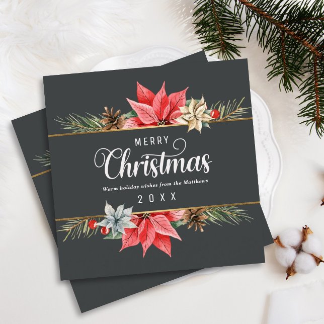 Tarjeta Festiva Navidades de Poinsettia Gold con marco cuadrado (Subido por el creador)