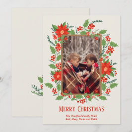 Tarjeta Festiva Navidades de Poinsettia Greenery Foto