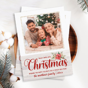 Tarjeta Festiva Navidades de Poinsettia Holly Jolly 1 Foto
