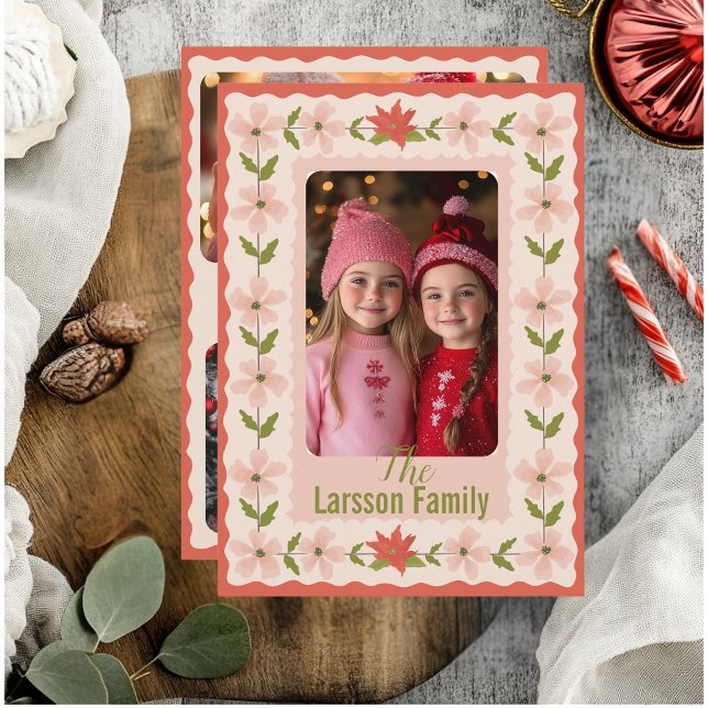 Tarjeta Festiva Navidades de Poinsettia Rosa (Pink Poinsettia Christmas Card )