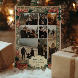 Tarjeta Festiva Navidades de Poinsettia Rustica.