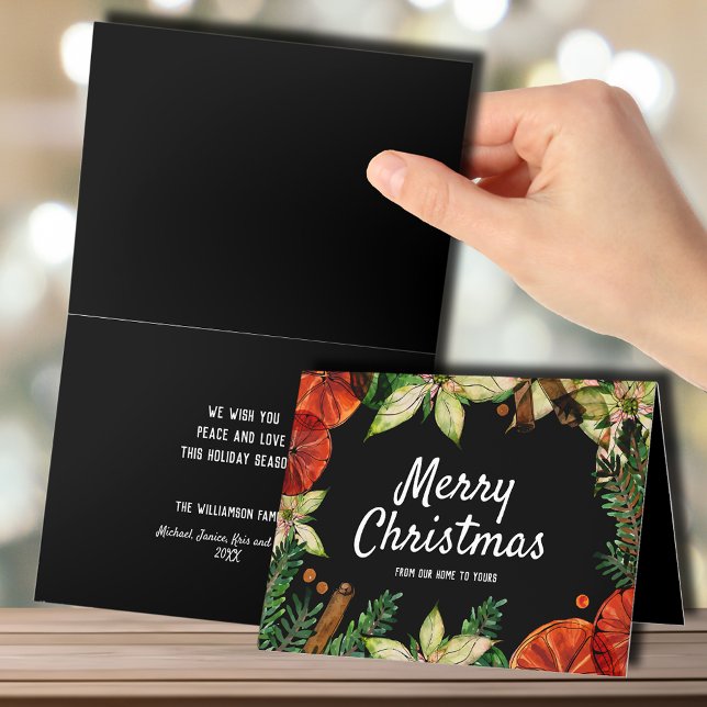 Tarjeta Festiva Navidades de Poinsettia y Naranjas (Subido por el creador)