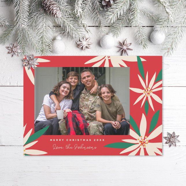 Tarjeta Festiva Navidades de Poinsettias Vintage (Subido por el creador)