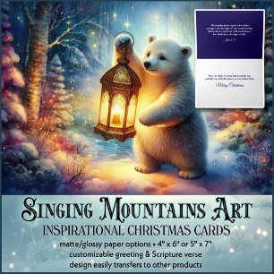 Tarjeta Festiva Navidades de Polar Bear & Lantern Christian KJV Ve