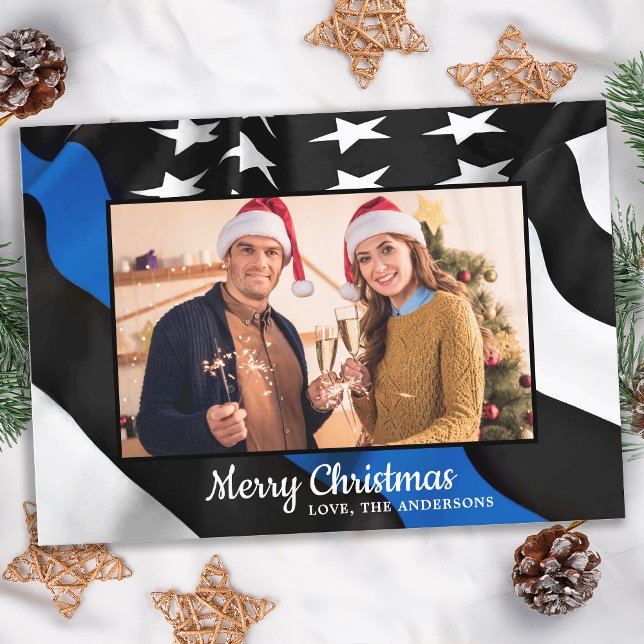 Tarjeta Festiva Navidades de policía con bandera norteamericana de (Subido por el creador)