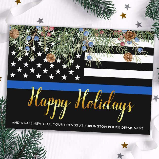 Tarjeta Festiva Navidades de policía felices feriados delgada líne (Subido por el creador)