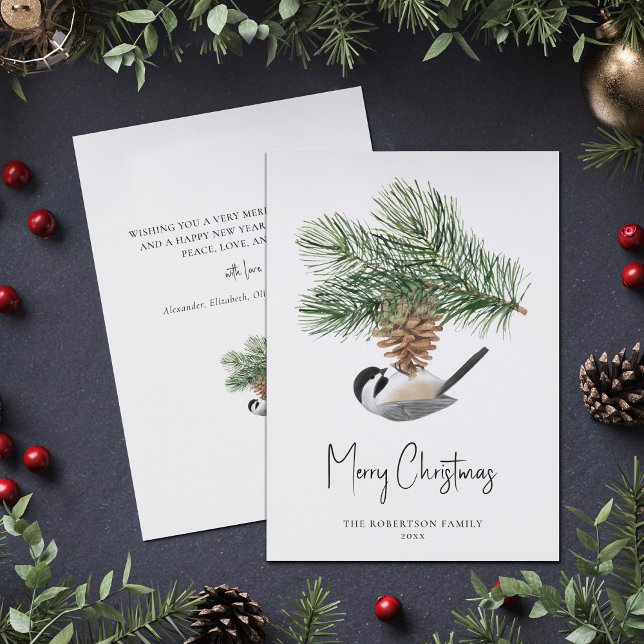 Tarjeta Festiva Navidades de pollo Rústico de invierno Cono de pin (Subido por el creador)