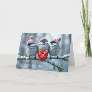 Tarjeta Festiva Navidades De Pollos Con Corazón Rojo